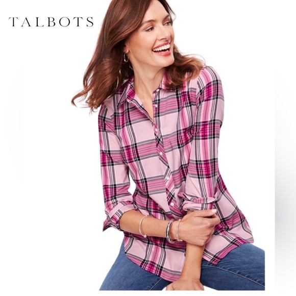 Talbots Tops - Talbots EUC Women’s Classic Cotton Shirt Pink Quartz Plaid Size 3X